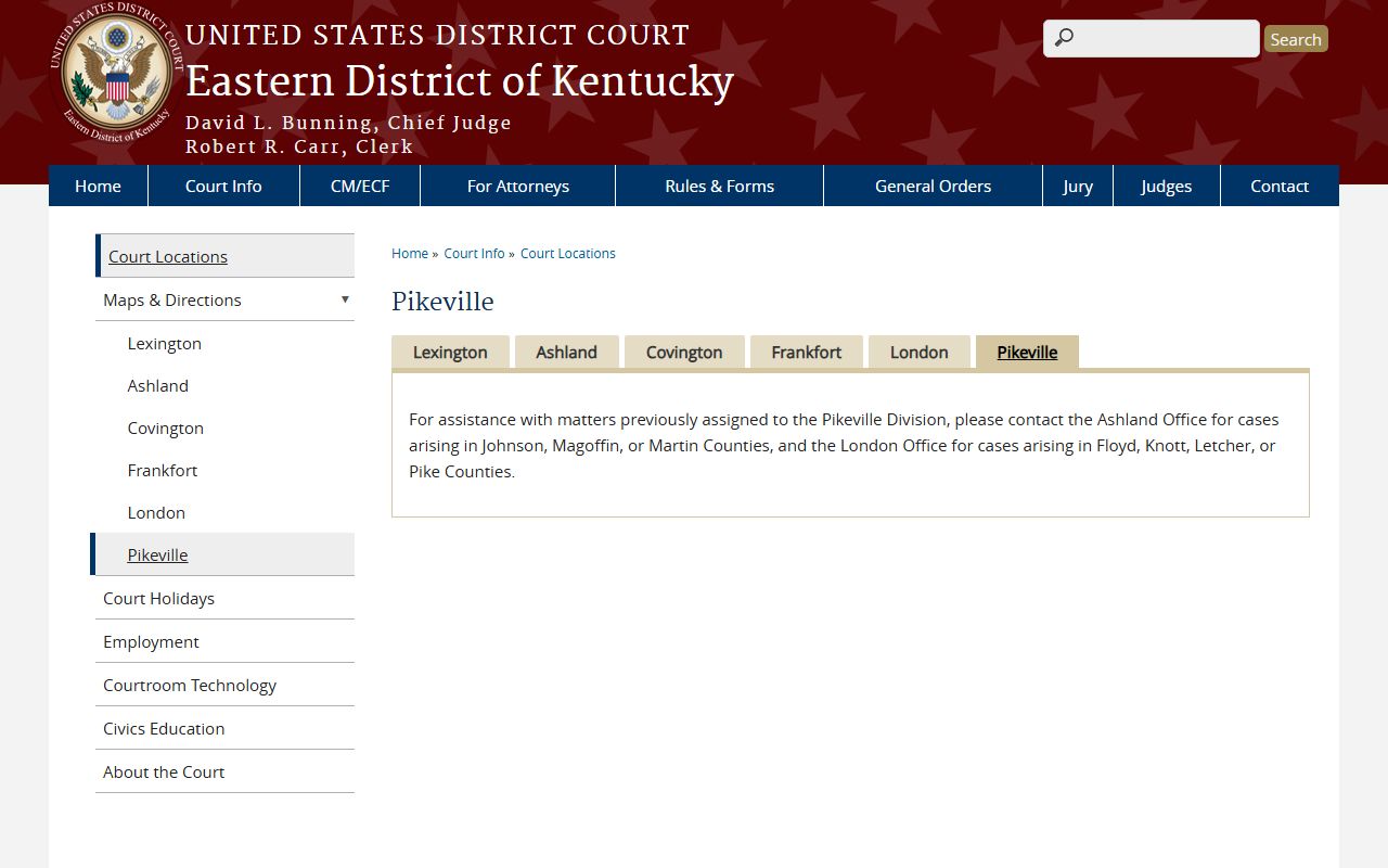 Pike County federal court records Eastern District Pikeville page