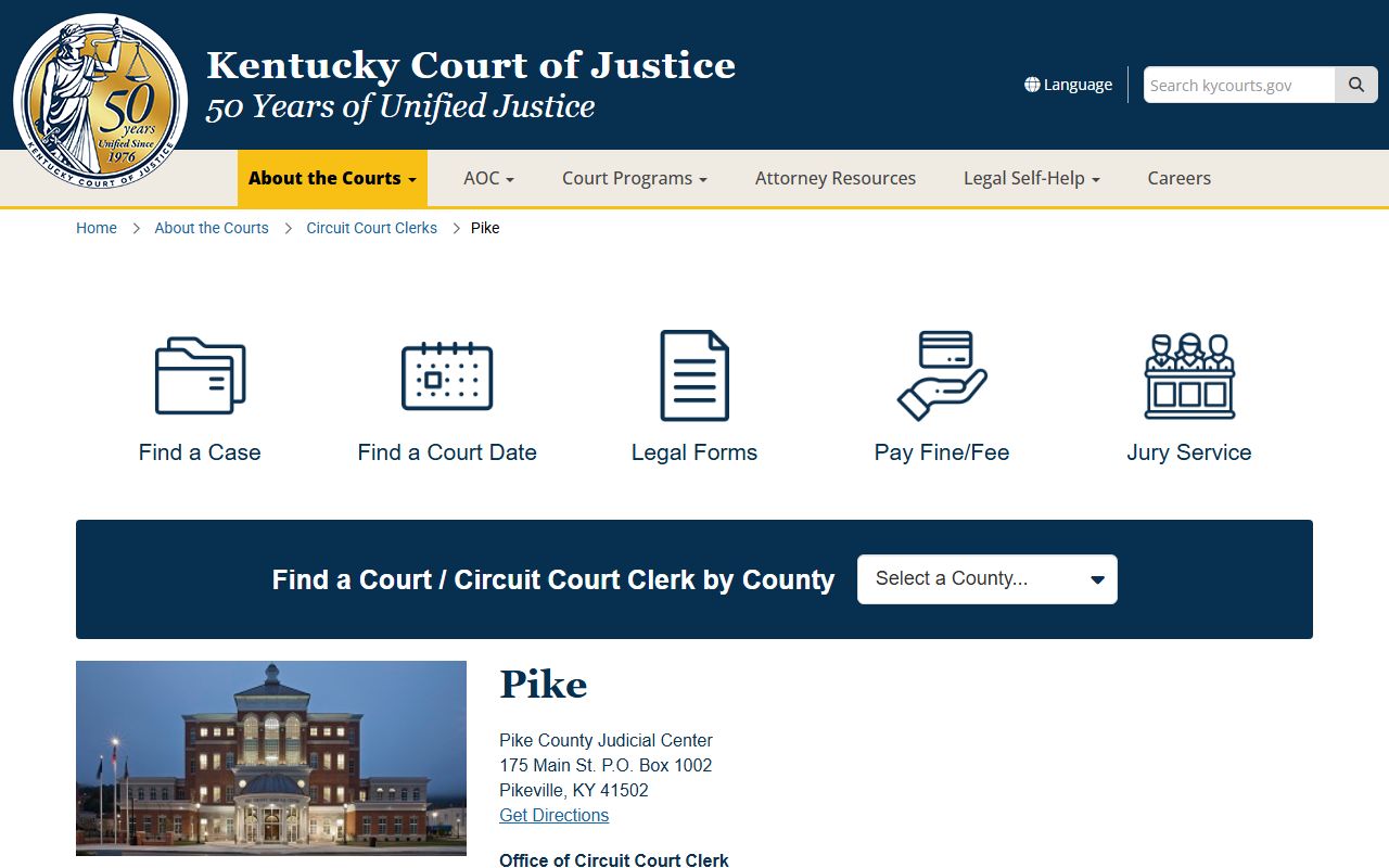 Pike County court records Kentucky Court of Justice county page