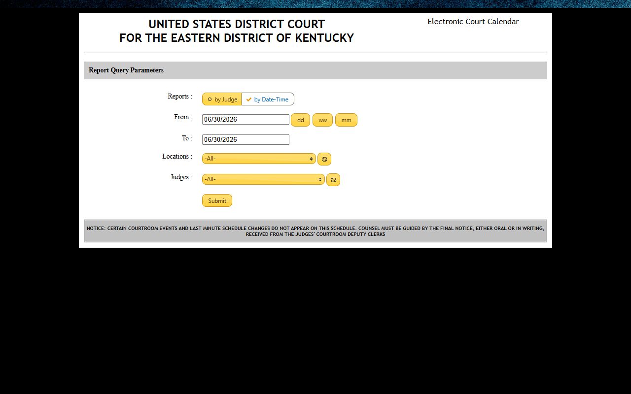 Pike County court dockets Eastern District federal calendar query