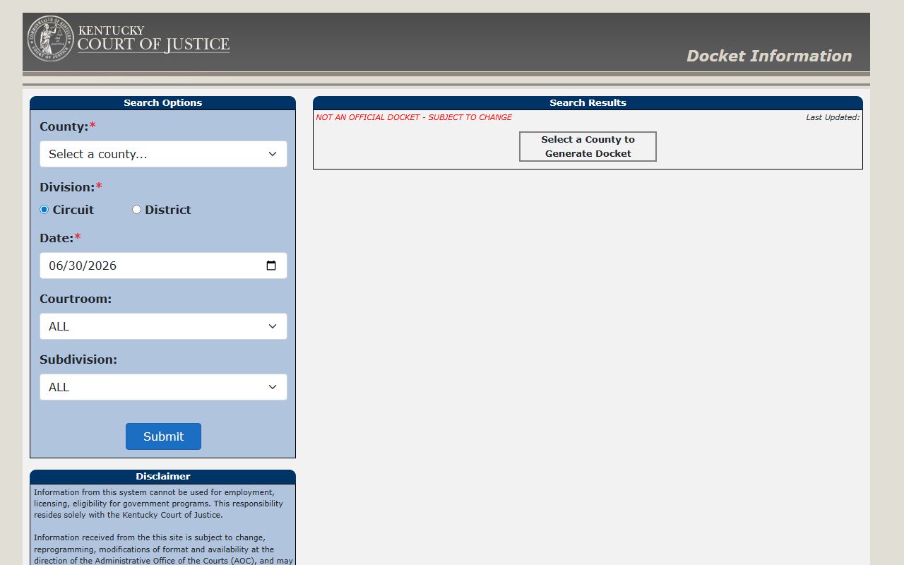 Pike County court dockets Kentucky Court of Justice docket search