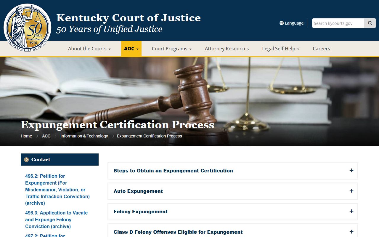Pike County criminal court records Kentucky expungement process page