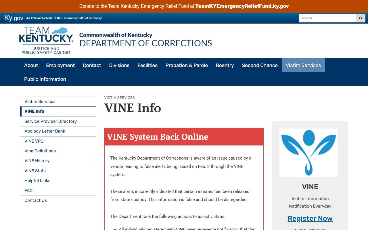Pike County inmate records Kentucky DOC VINE information
