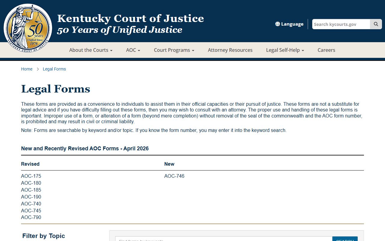 Pike County probate records Kentucky Court of Justice legal forms index