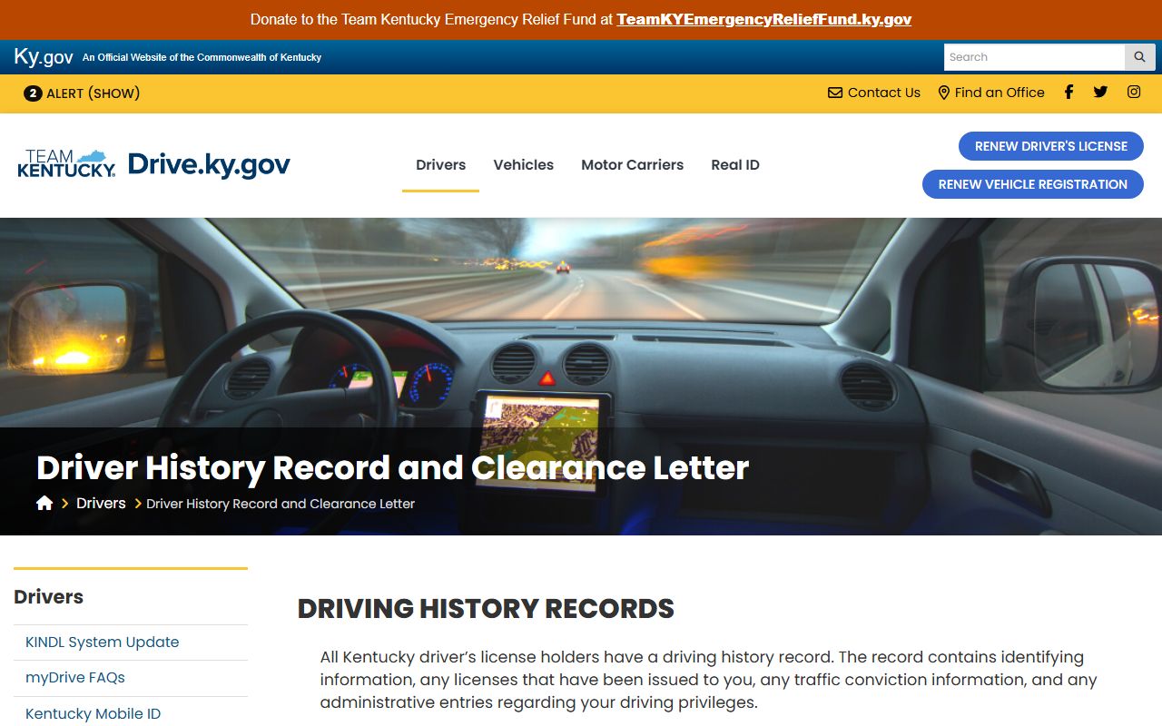 Pike County traffic court records Kentucky driver history record information