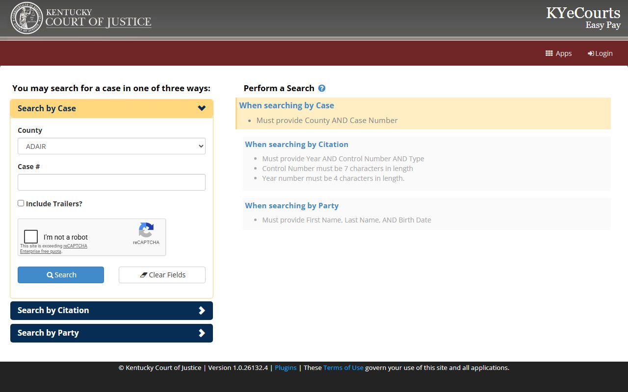 Pike County traffic court records Kentucky ePay citation and case payment search
