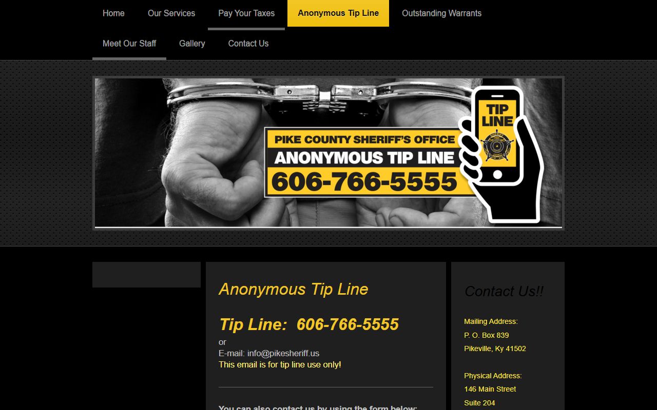 Pike County warrant records Sheriff's Office anonymous tip line form